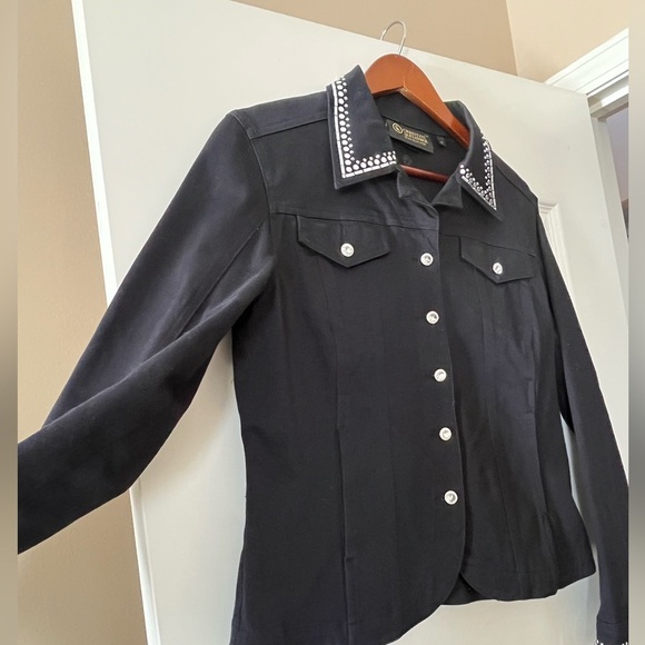 Christine Alexander Vintage Black Jean Jacket with Rhinestoned Crown Size Med - Picture 16 of 16
